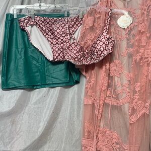 Shade & Shore Pink Floral Bikini Top with Green Accents